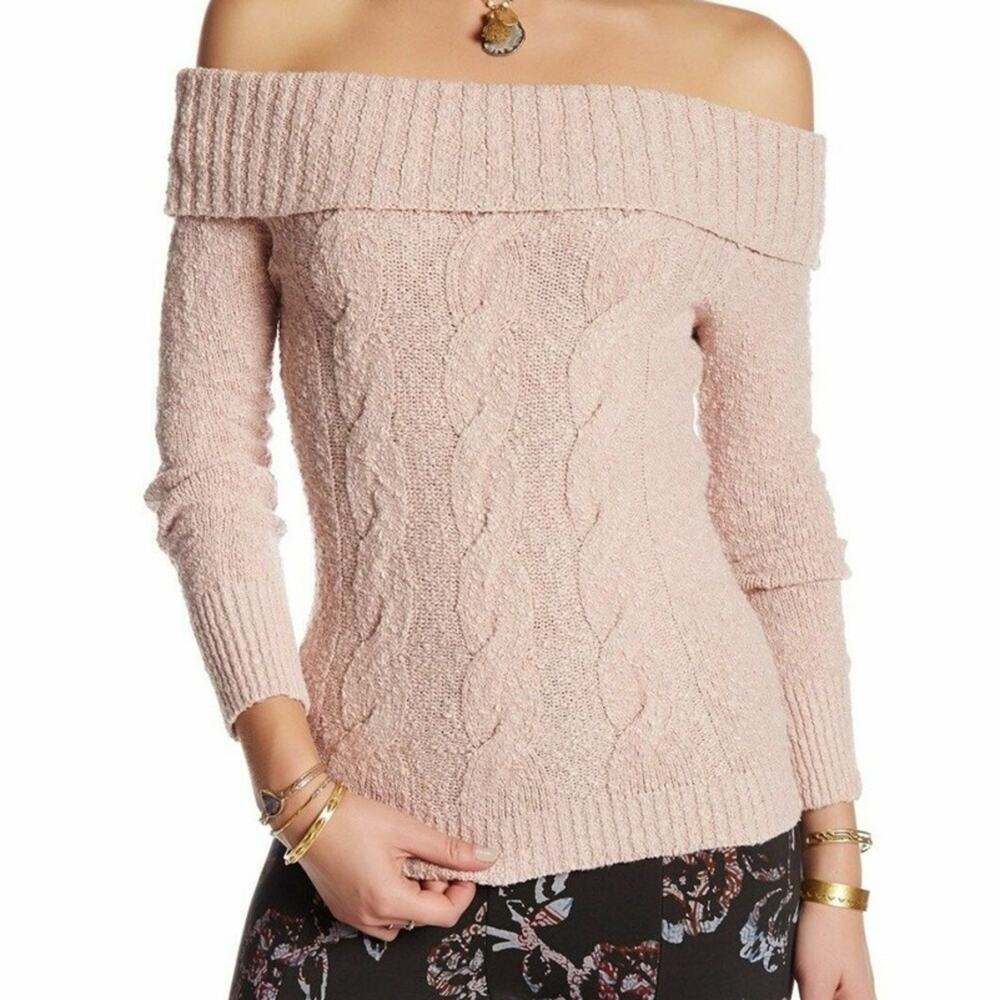 Free People Off The Shoulder Cable Knit Sweater Ballet Pink Size Medium